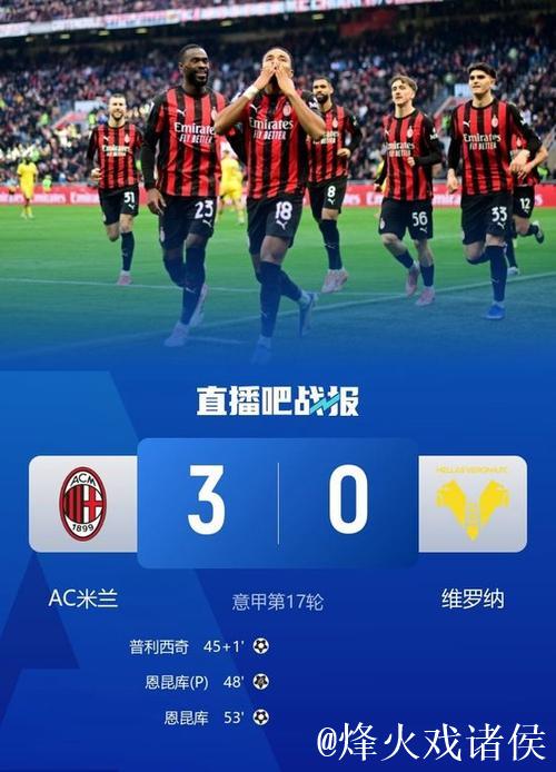 意甲-恩昆库双响普利西奇建功 AC米兰3-0大胜维罗纳